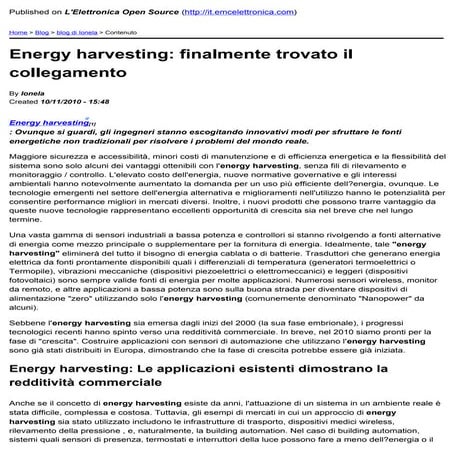 Energy harvesting  finalmente trovato il collegamento   2010-11-10