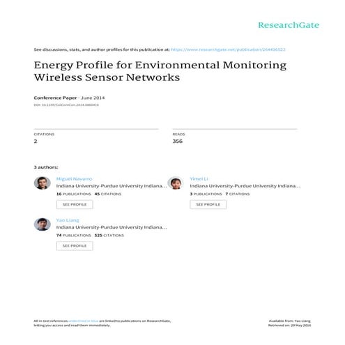 Energy profile for environmental monitoring wireless sensor networks
