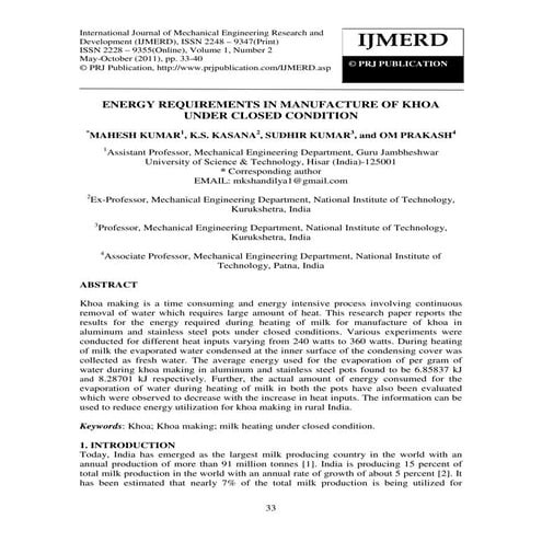Energy requirements in manufacture of khoa
