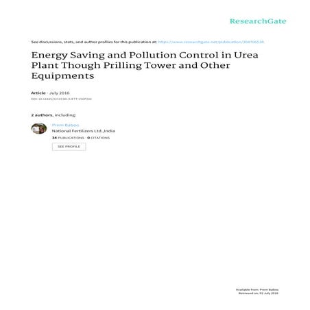 Energy saving and pollution control in urea plant though prilling tower and o...