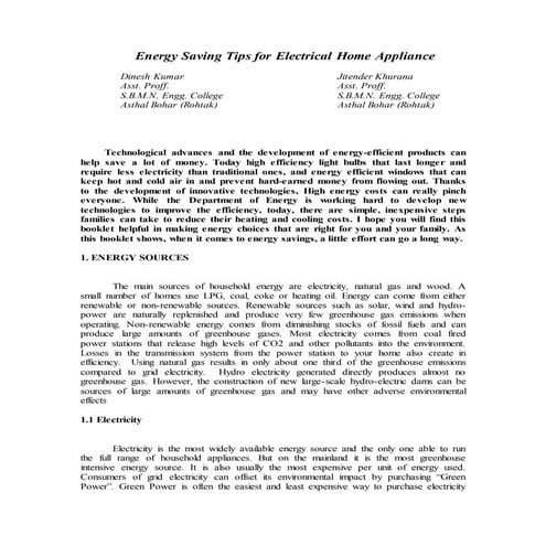 Energy saving tips for electrical home appliance