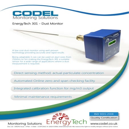 Energy tech 301 codel datasheet-dust monitor