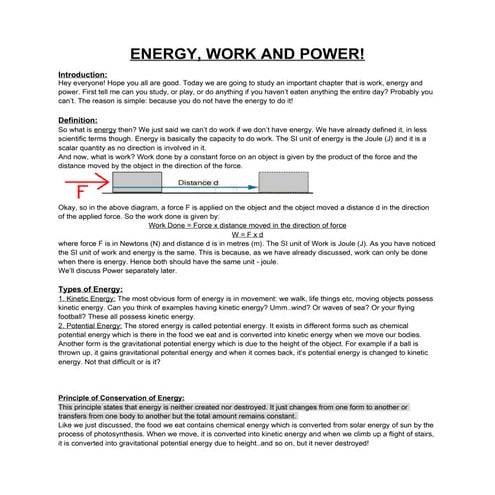 Energy work and power