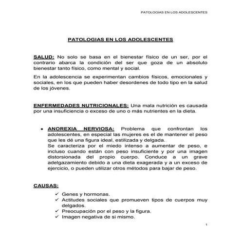 Enfermedades En Los Adolescentes