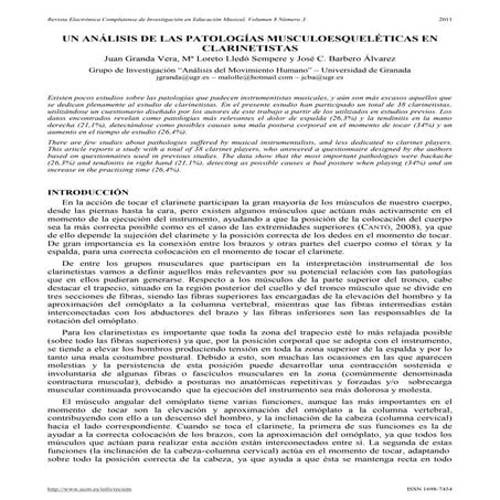 Patologias muscoesqueleticas en Clarinetistas