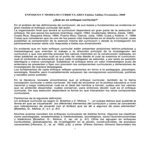 Enfoques y modelos curriculares