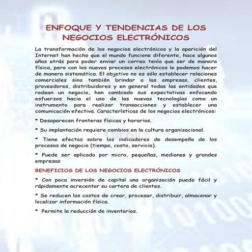 ENFOQUE Y TENDENCIAS DE LOS NEGOCIOS ELECTRONICOS
