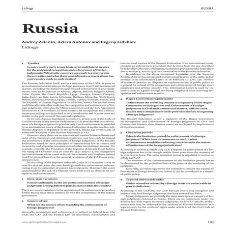 Enforcement of foreign judgments in Russia - Chapter in Getting the Deal Trou...