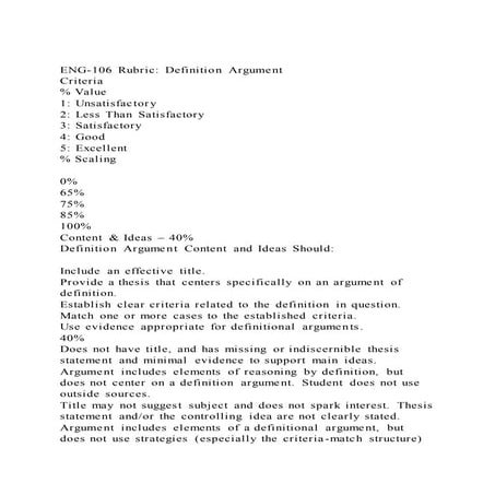 ENG-106 Rubric Definition Argument Criteria Value1 Unsati