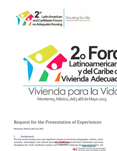 English: Call for papers - the 2nd Latin American and Caribbean Forum of Adequate accommodation - 6 al 8 May 2015 - Monterrey, Nuevo Leon, Mexico