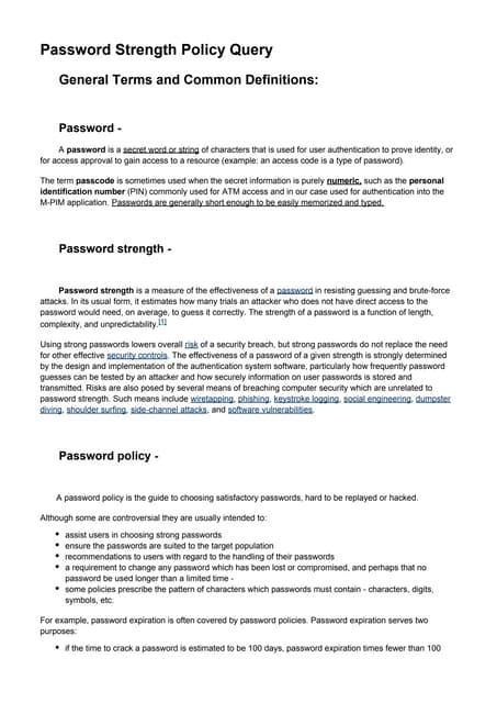 Password Strength Policy Query