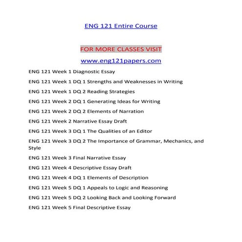 ENG 121 PAPERS Lessons in Excellence--eng121papers.com