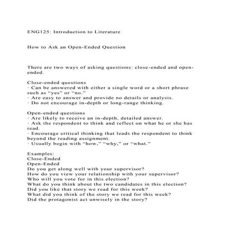 ENG125 Introduction to Literature How to Ask an Open-Ended .docx
