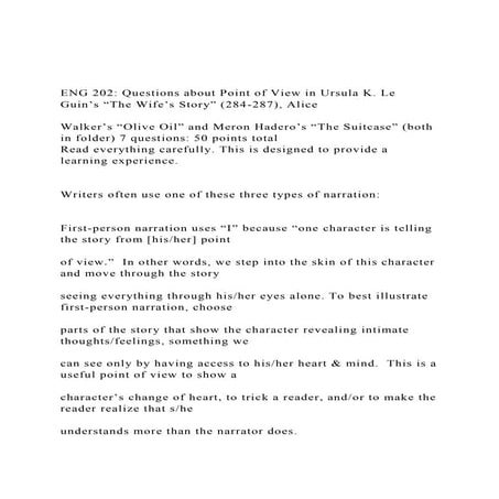 ENG 202 Questions about Point of View in Ursula K. Le Guin’s .docx
