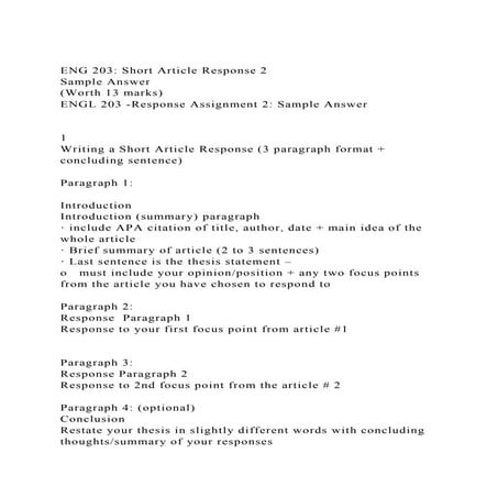 ENG 203 Short Article Response 2 Sample Answer (Worth 13 mark.docx