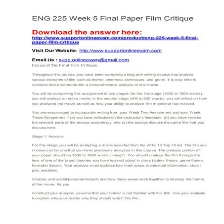 Eng 225 week 5 final paper film critique