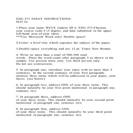 ENG 271 ESSAY INSTRUCTIONSSLO 2a1.Place your name WCCS stud | DOCX