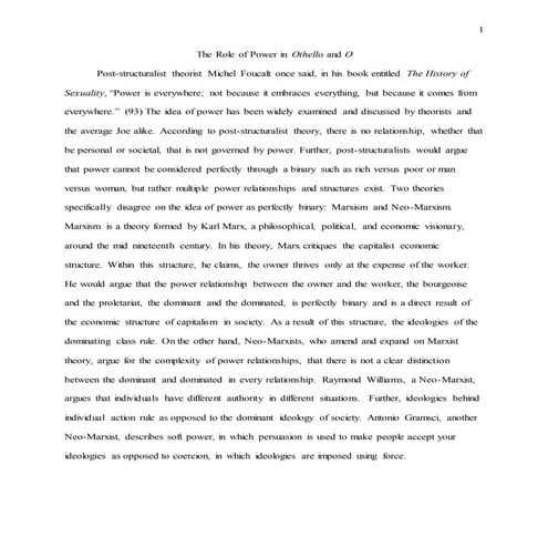 The Role of Power in Othello and O