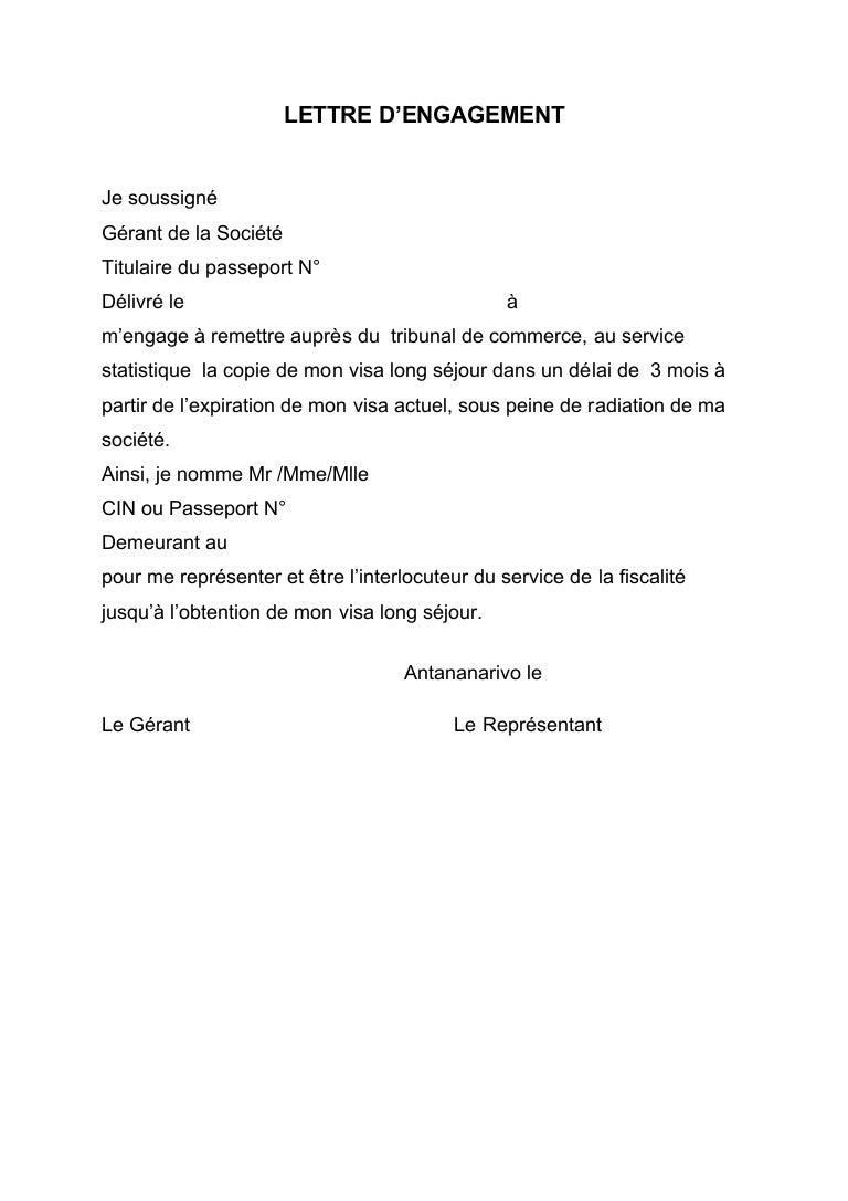 Lettre d'engagement Lettre d'engagement