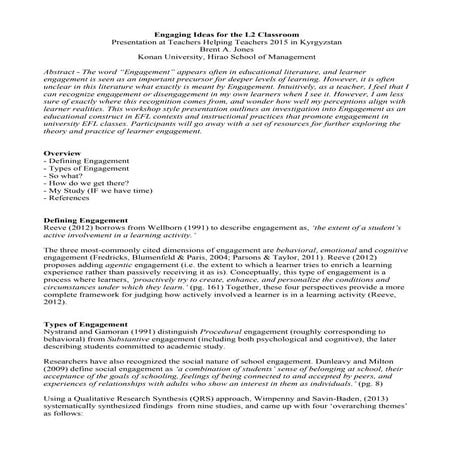 Engaging Ideas for the L2 classroom