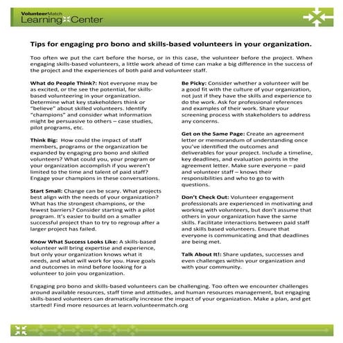 Engaging skills based volunteers