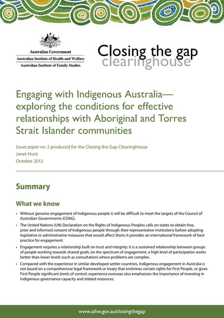 Engaging with indigenous australian exploring the conditions for effective relationships woth aboriginal and torres strait islanders communities