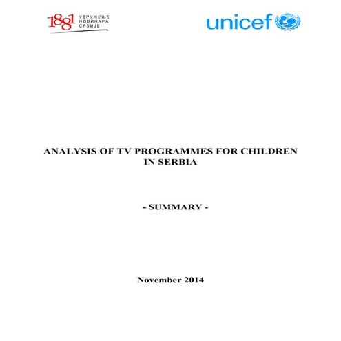 Analysis of TV programmes for children in Serbia (11/2014)