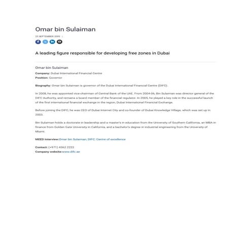 Omar Bin Sulaiman Biography: A Visionary at DIFC