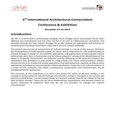 Call for Papers-ENGLISH: 3rd ARCHITECTURAL CONSERVATION CONFERENCE 
