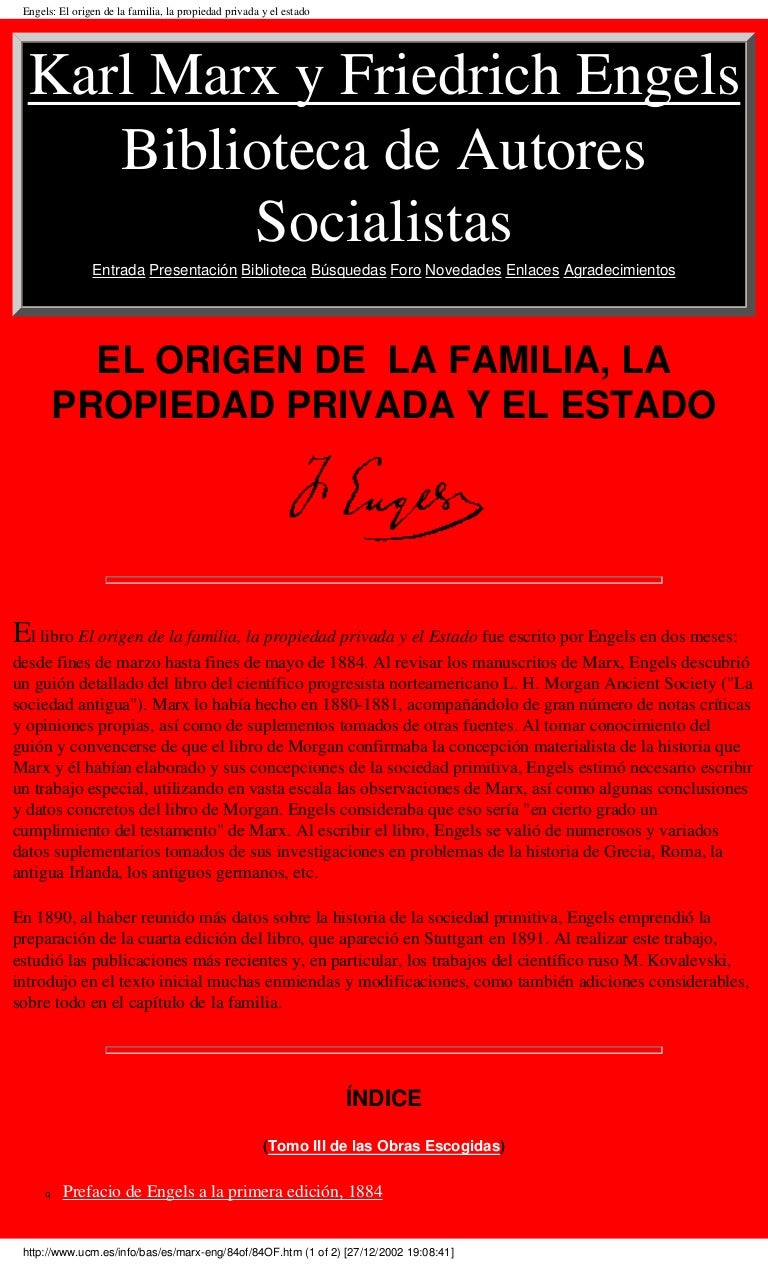 Engels Origen Familia