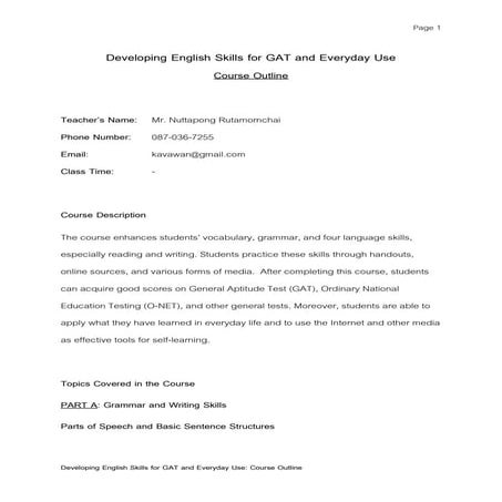 Eng for GAT Course Outline