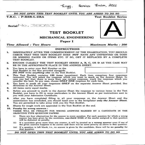 Engg services-mechanical-engineering-objective-paper-1-2011