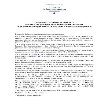 Décision 17-D-06 Autorité de la concurrence