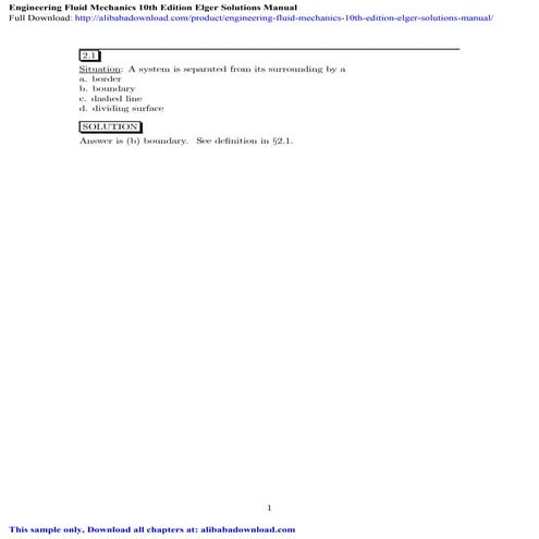 Engineering Fluid Mechanics 10th Edition Elger Solutions Manual
