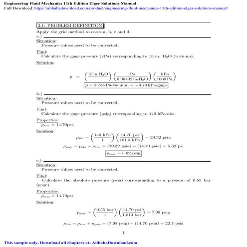 Solutions manual for fundamentals of fluid mechanics 7th edition by ...