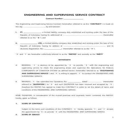 Engineering and Supervising Service Contract (Purchase this doc, Text: 081188...
