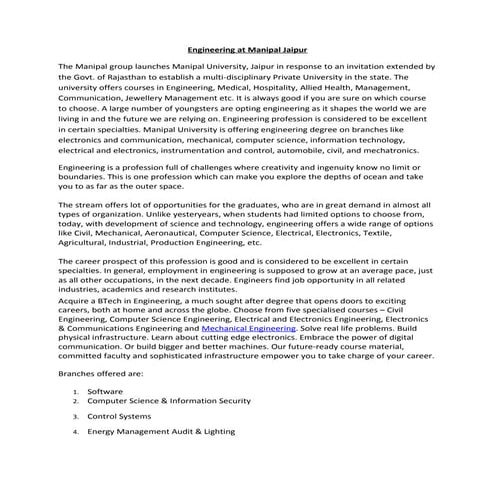 Engineering at manipal jaipur