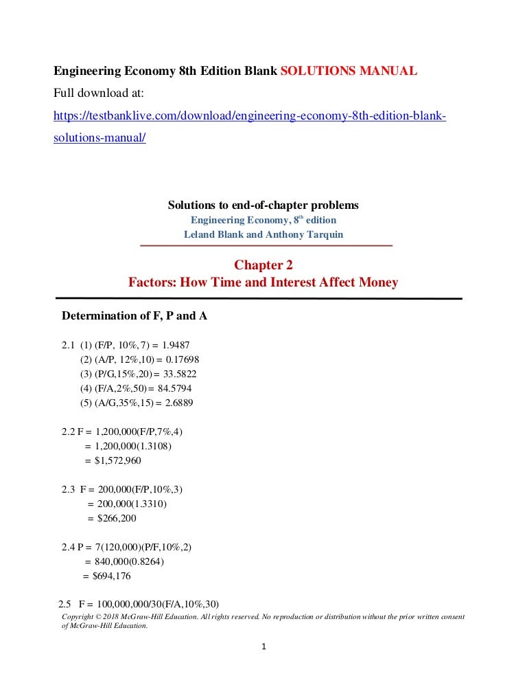 Engineering Economy 8th Edition Blank Solutions Manual