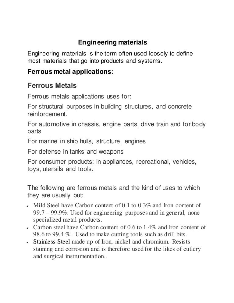 Engineering materials and there applications