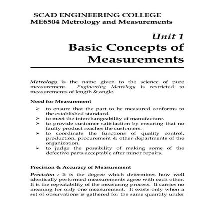 Engineering metrology &amp; measurements notes