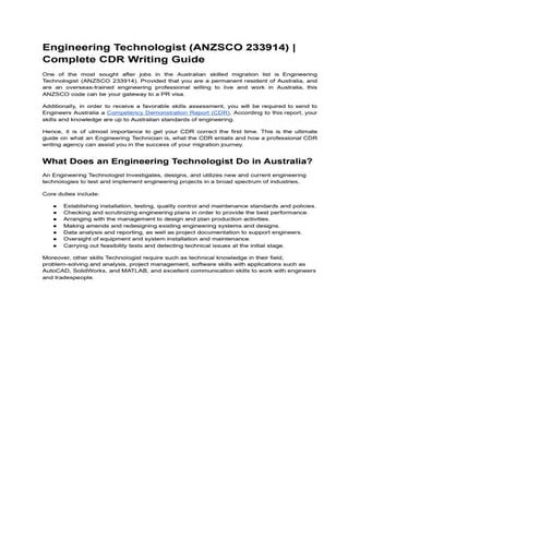 Civil Engineering CDR Sample (ANZSCO Code: 233211) | PDF