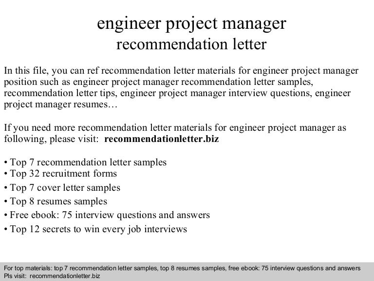 engineer project manager recommendation letter engineer recommendation letter