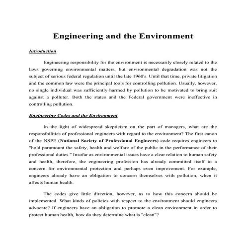 Engineers and the Environment
