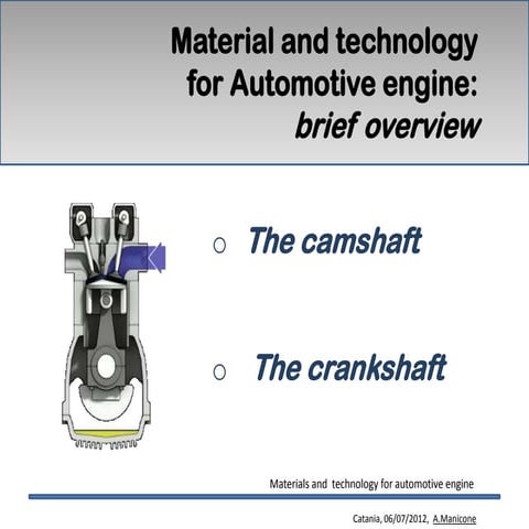 Engine materials for camshaft and crankshaft