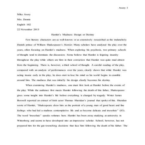 Hamlet's Madness - Design or Destiny