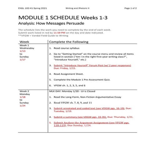 Engl102 module 1 schedule_spring