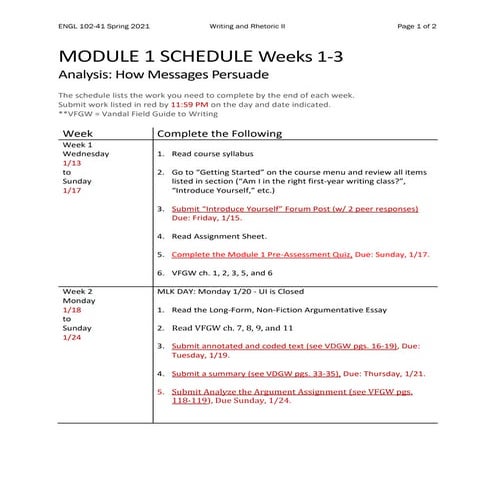 Engl102 module 1 schedule_spring
