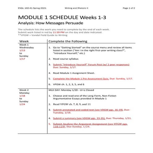 Engl102 module 1 schedule_spring
