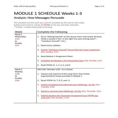 Engl102 module 1 schedule_spring