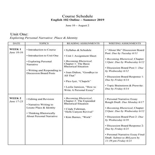 Course schedule | PDF